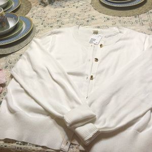 White with gold buttons sweater